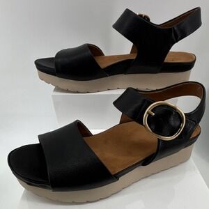 Eurosoft by Sofft Women's 11 Black Strappy Buckle Wedge Platform Sandals Casual